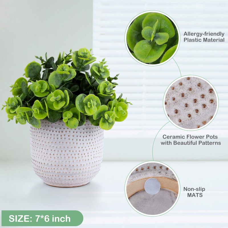 Karlliu Artificial Plants in Ceramic Planter Cute Lysimachia Fake Succulent Flowers Potted for Home Office Table Desk Decor Living Room Bathroom Bedroom Shelves Decoration - Image 2